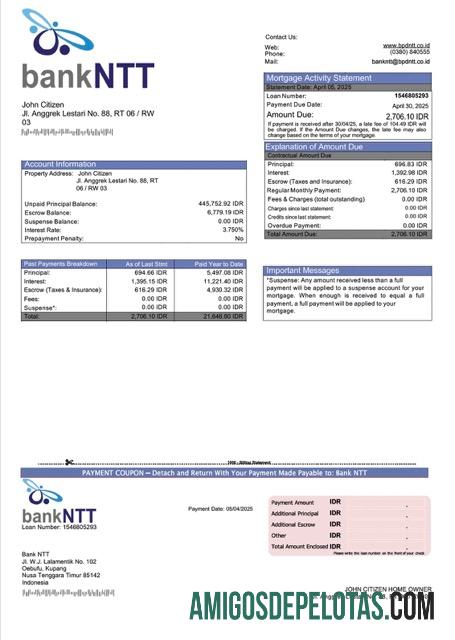 em branco Modelo Word e PDF de declaração de hipoteca NTT do Banco da Indonésia